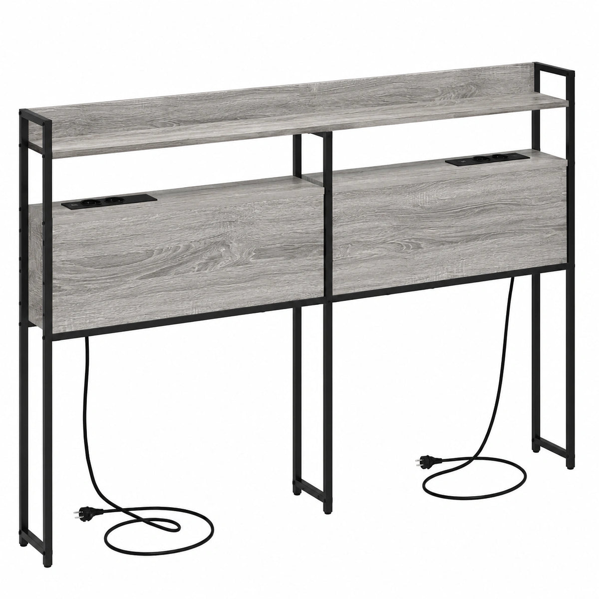 Lit, avec rangement, avec éclairage LED, coloris gris, pour la chambre