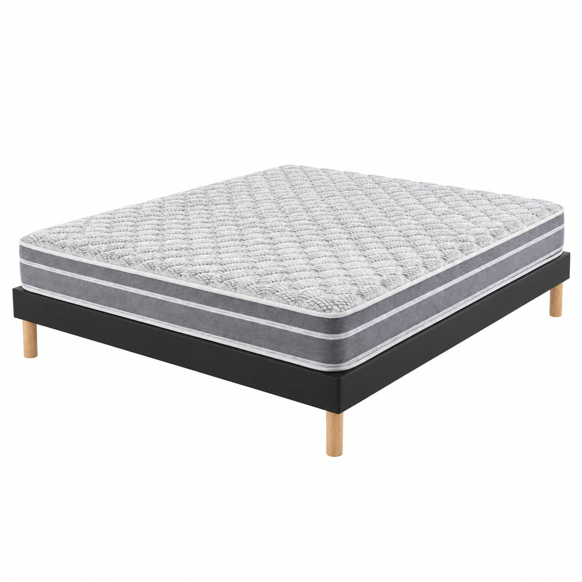 Matelas, avec sommier, en bambou et tissu, 140 x 190 cm, coloris noir, pour la chambre
