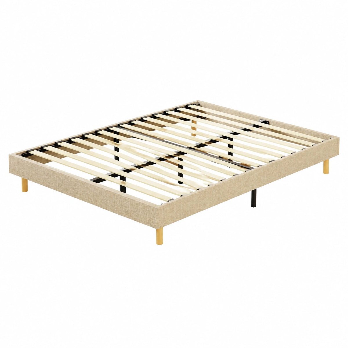 Lit, avec sommier, 140 x 190 cm, coloris beige, pour la chambre