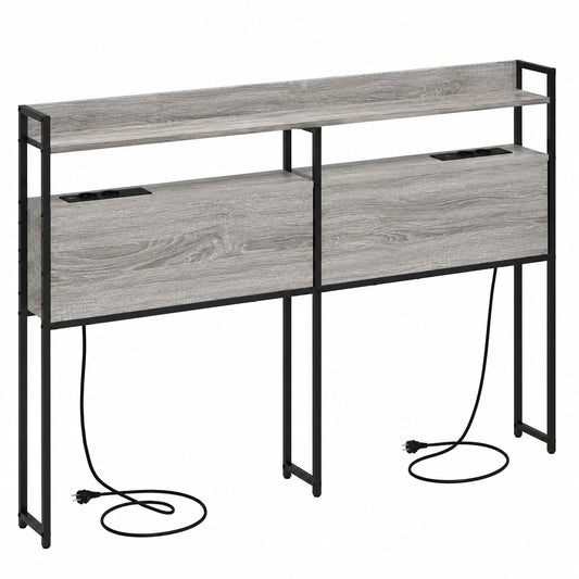Lit, avec rangement, avec éclairage LED, coloris gris, pour la chambre