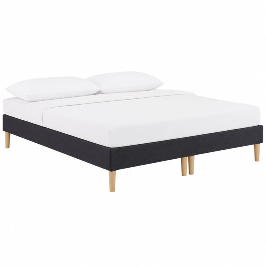 Lit, avec sommier, en tissu, 1 place, 180 x 200 cm, coloris noir, pour la chambre