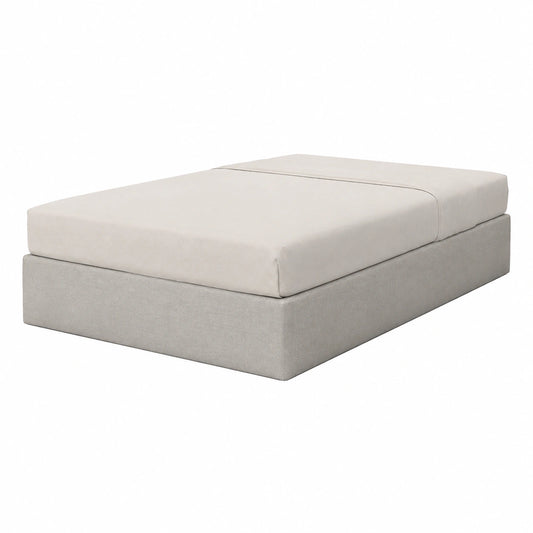 Lit, en tissu, avec sommier, coloris gris, 1 place, 90 x 190 cm, pour la chambre